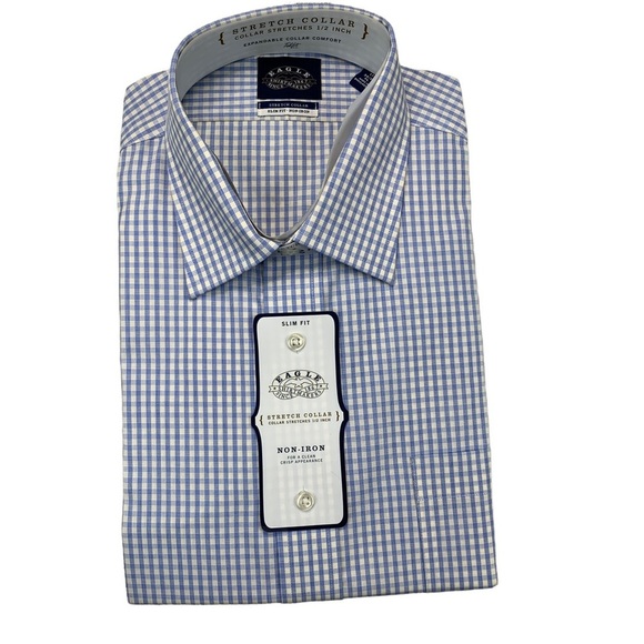 Eagle Other - Eagle Men'S Check Slim Fit Non Iron Stretch Collar Dress Shirt Size 17 34/35 XL